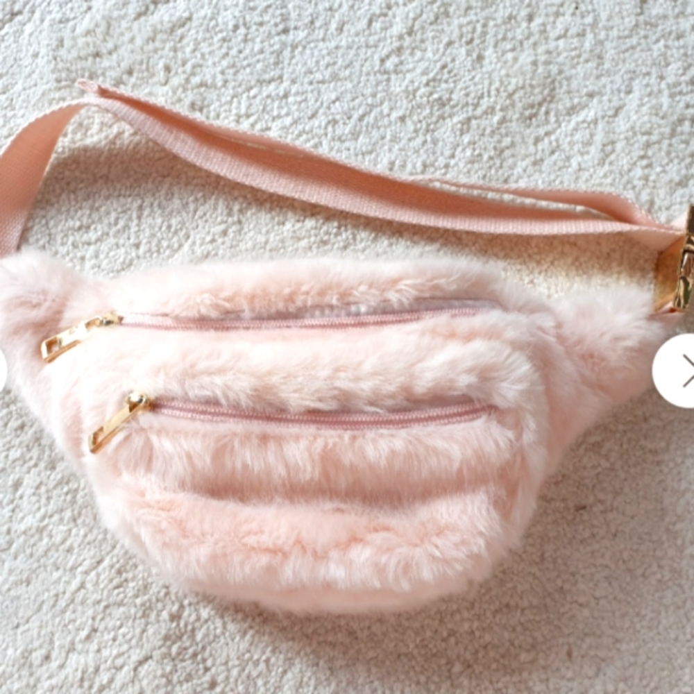 FAUX Fur light pink & gold fanny pack OSFM